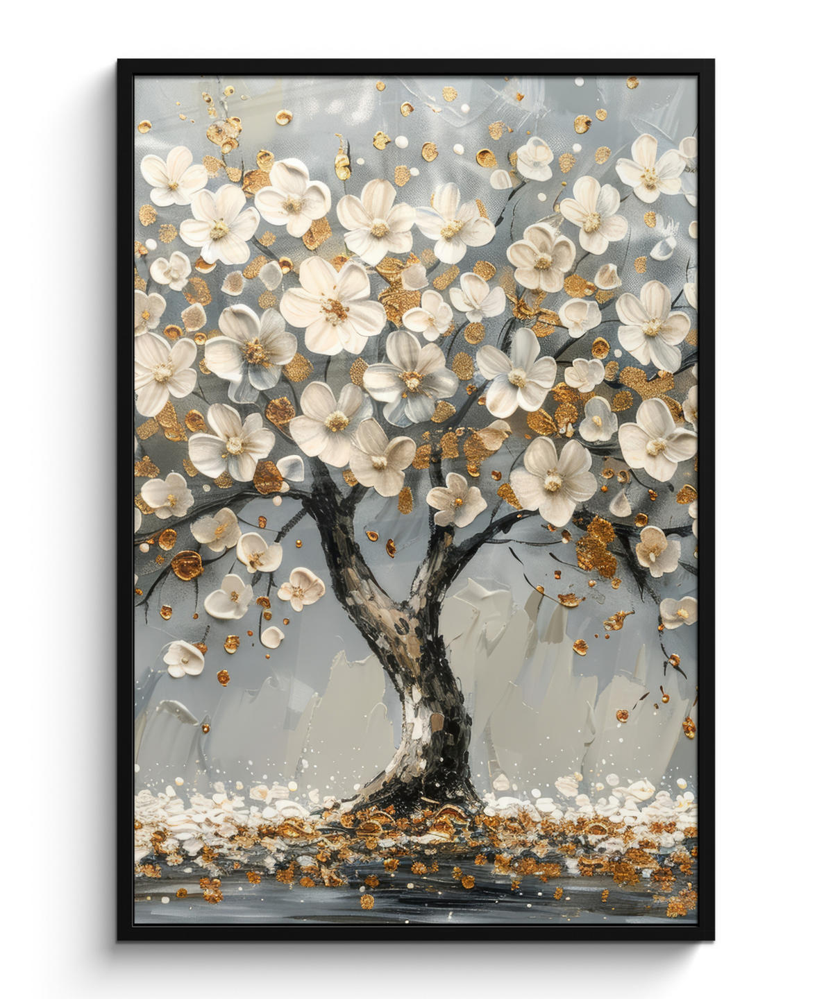 GERAHMTES BILD Baum - Blumen - Weiß - Natur - Kunst 80x120 cm - Weiß, Papier (80/120cm) - MuchoWow