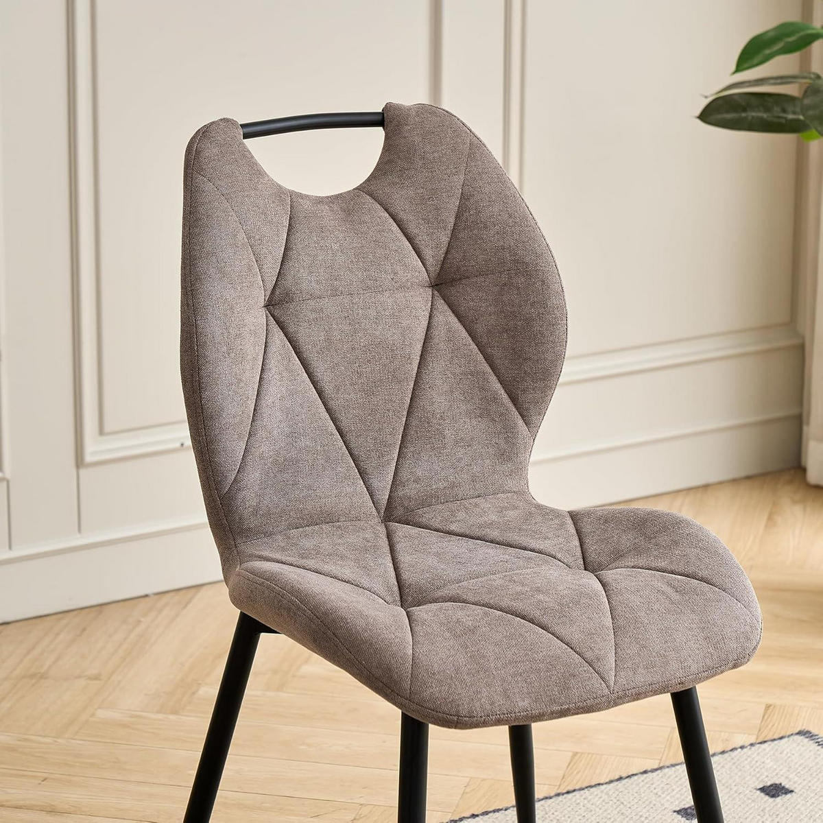 ESSZIMMERSTUHL 8er-Set Braun Skandinavisch Stoff Metallbeine Rautenmuster Griff - Braun, Textil (44/86/48cm)