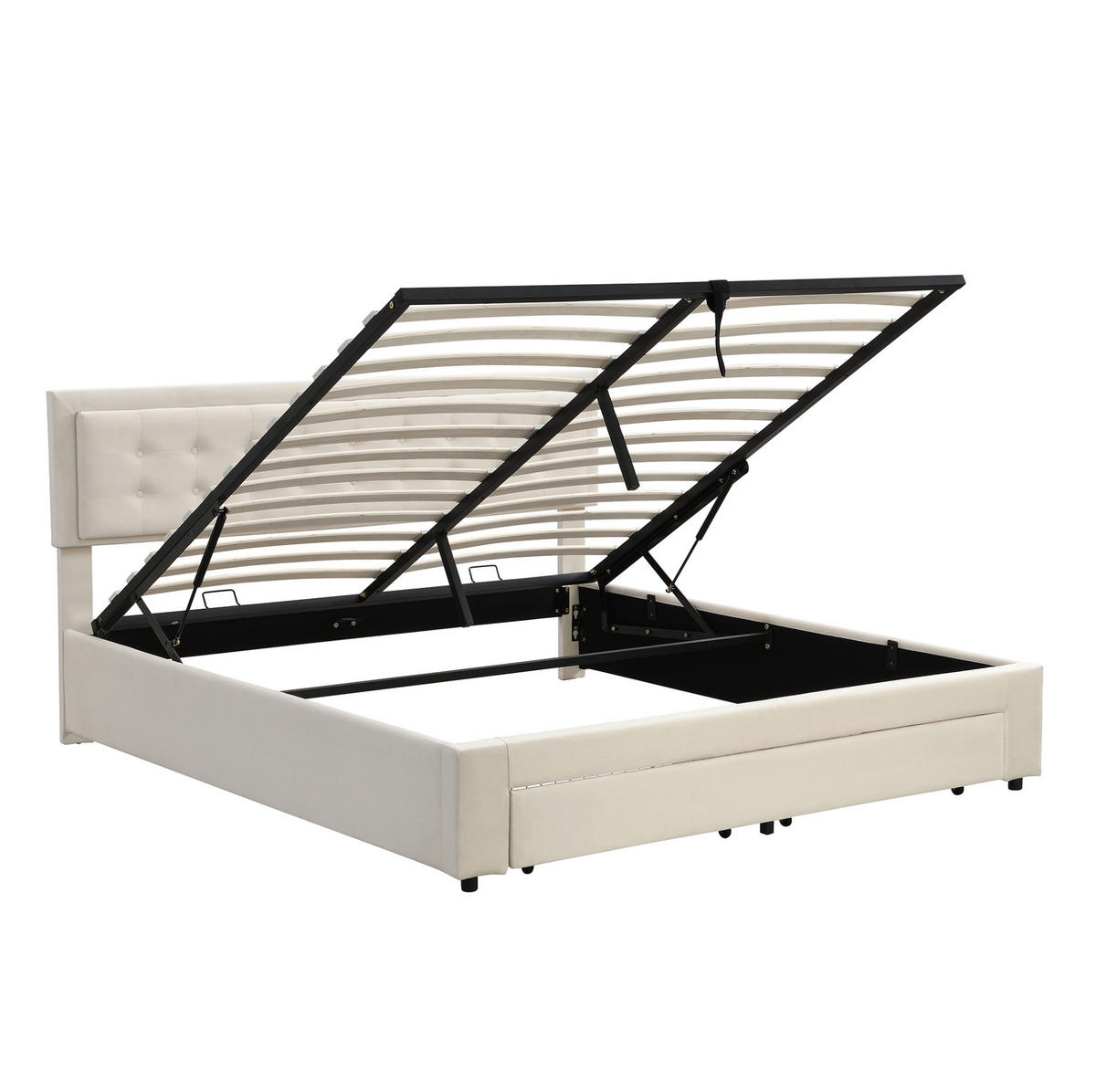 BETT mit Bettkasten und Schubladen 160x200 cm Samt Beige - Beige, Metall (160/200cm) - Meubliv