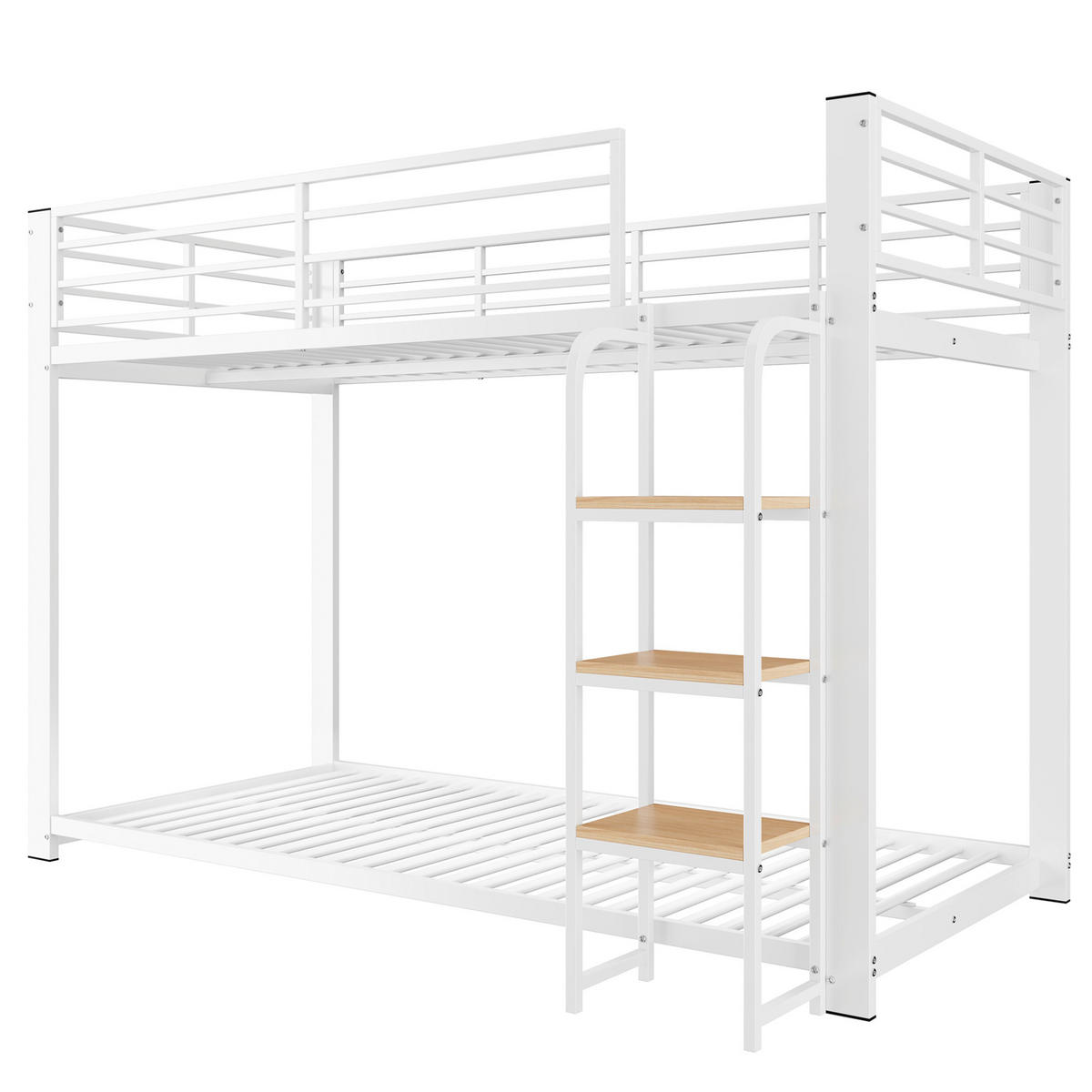 ETAGENBETT 90/200 cm in Weiß/Walnuss mit Leiter und Rausfallschutz - Weiß, Metall (90/200cm) - Modenvie