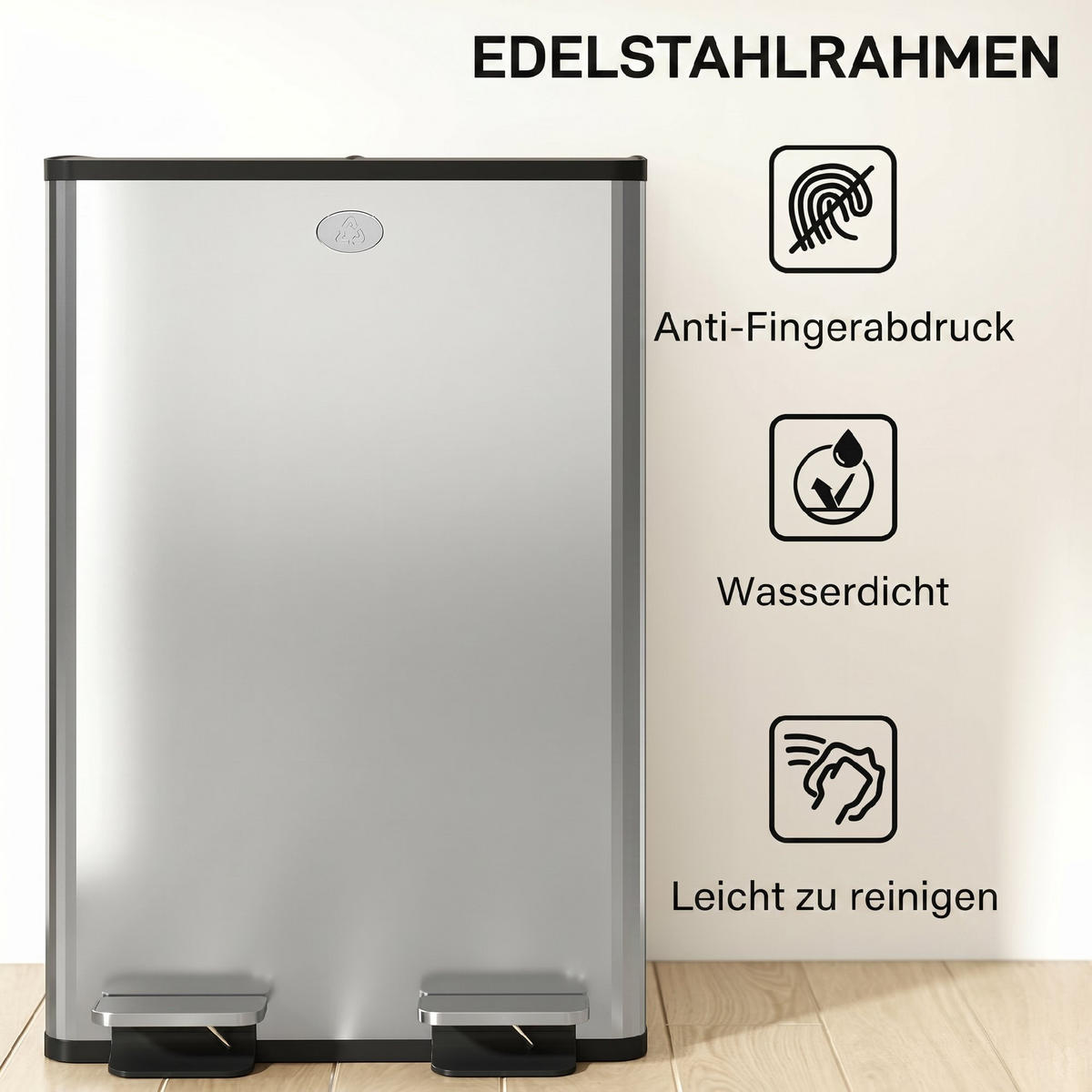 MÜLLEIMER Edelstahl Kunststoff Silber - Silberfarben, Metall (36/67.6/45.8cm) - HOMCOM