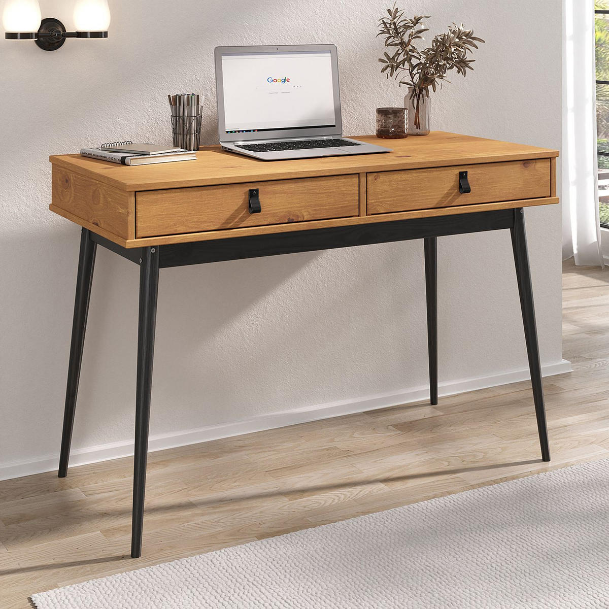 SCHREIBTISCH WANDA - Eichefarben/Schwarz, Holz (50/110/76cm) - IDIMEX