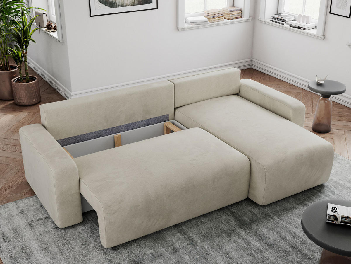 ECKSOFA ARGOS Beige Velours - Beige/Schwarz, Kunststoff/Textil (245/150cm) - MKS