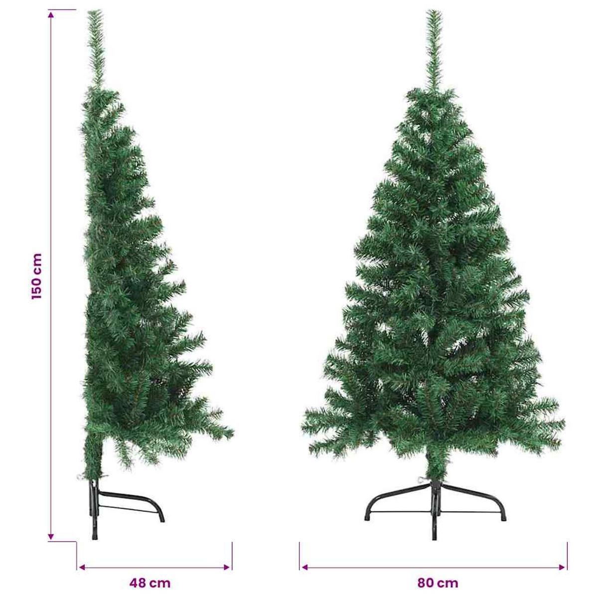 HALB-WEIHNACHTSBAUM Künstlicher Mit Ständer Grün 150 Cm Pvc - Grün, Kunststoff (150cm) - vidaXL