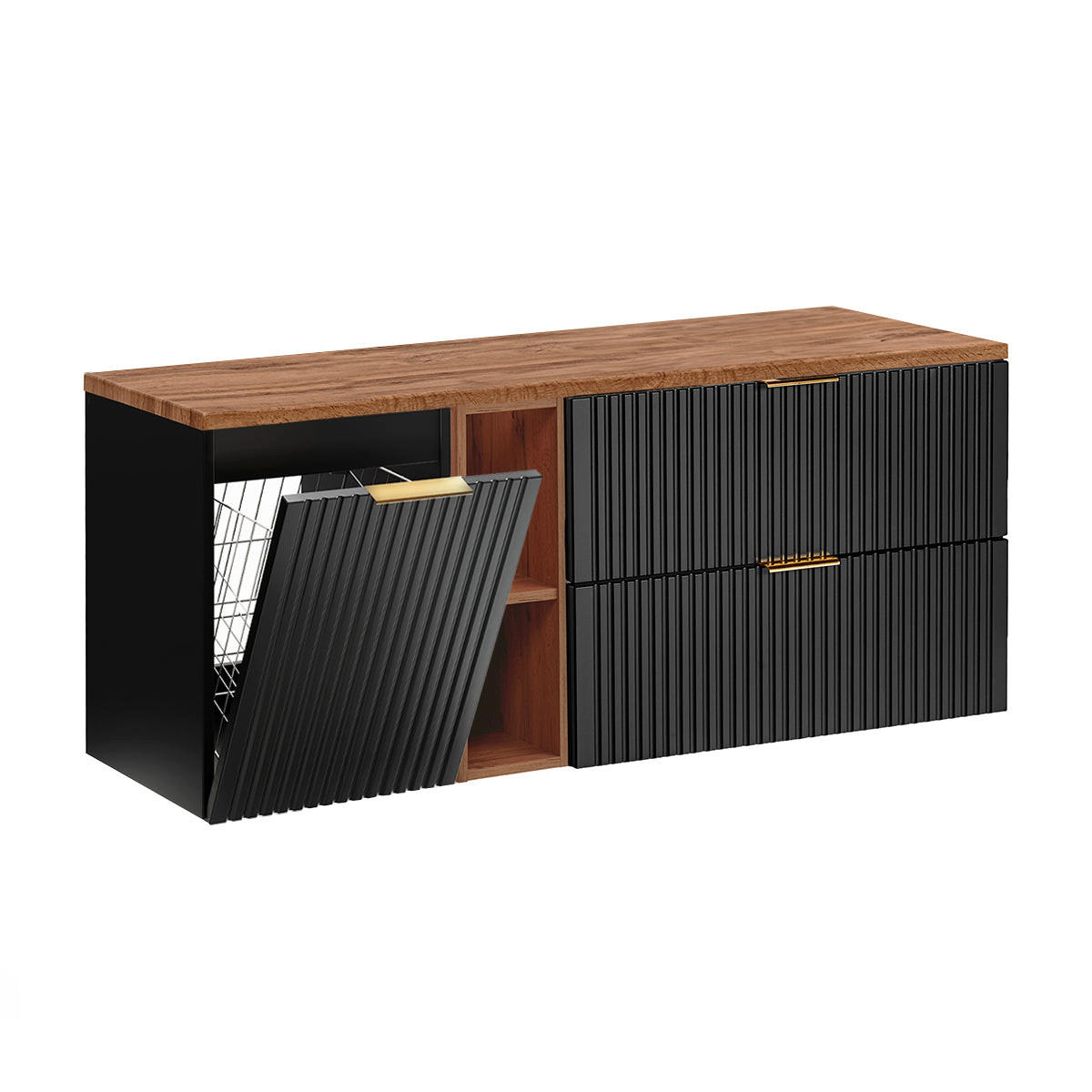 WASCHTISCHUNTERSCHRANK 140.8cm Adriel Schwarz und Holz - Schwarz, Holzwerkstoff (140.8/59/46cm) - Petits-meubles