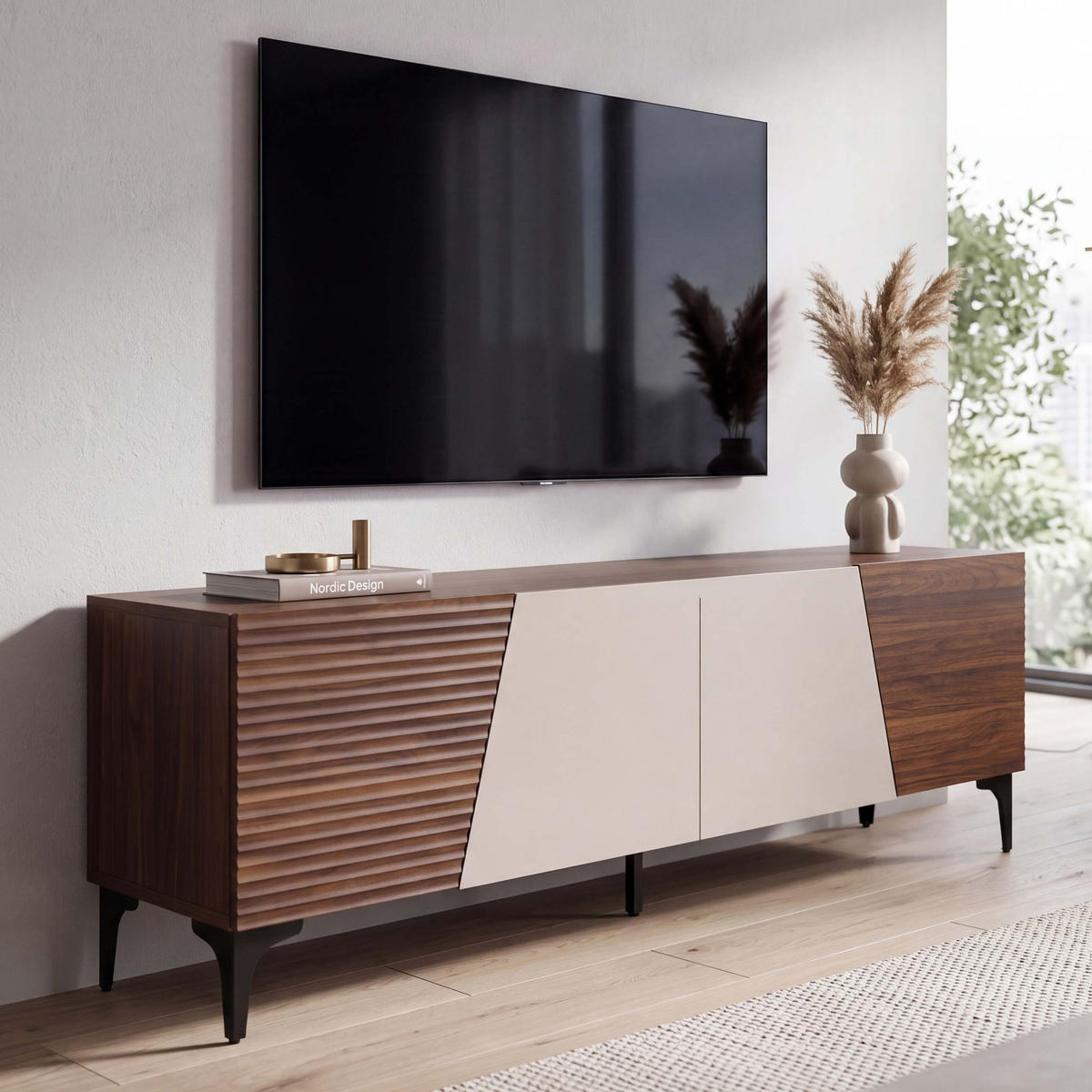 TV-RACK Walnuss Dekor - Walnussfarben, Holz (160/55/42cm) - MCW