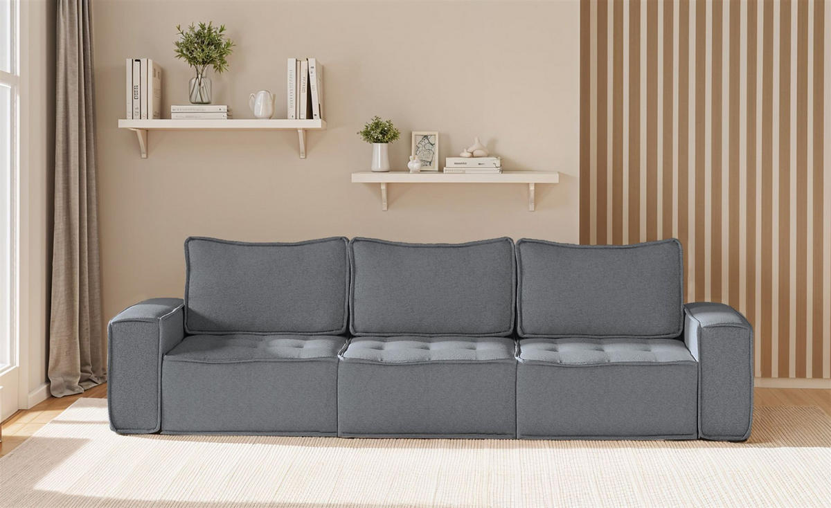 SOFASET Sande 3-2-1 Stoff Alpine - Anthrazit, Holzwerkstoff/Textil (292/85/90cm) - Fun Möbel