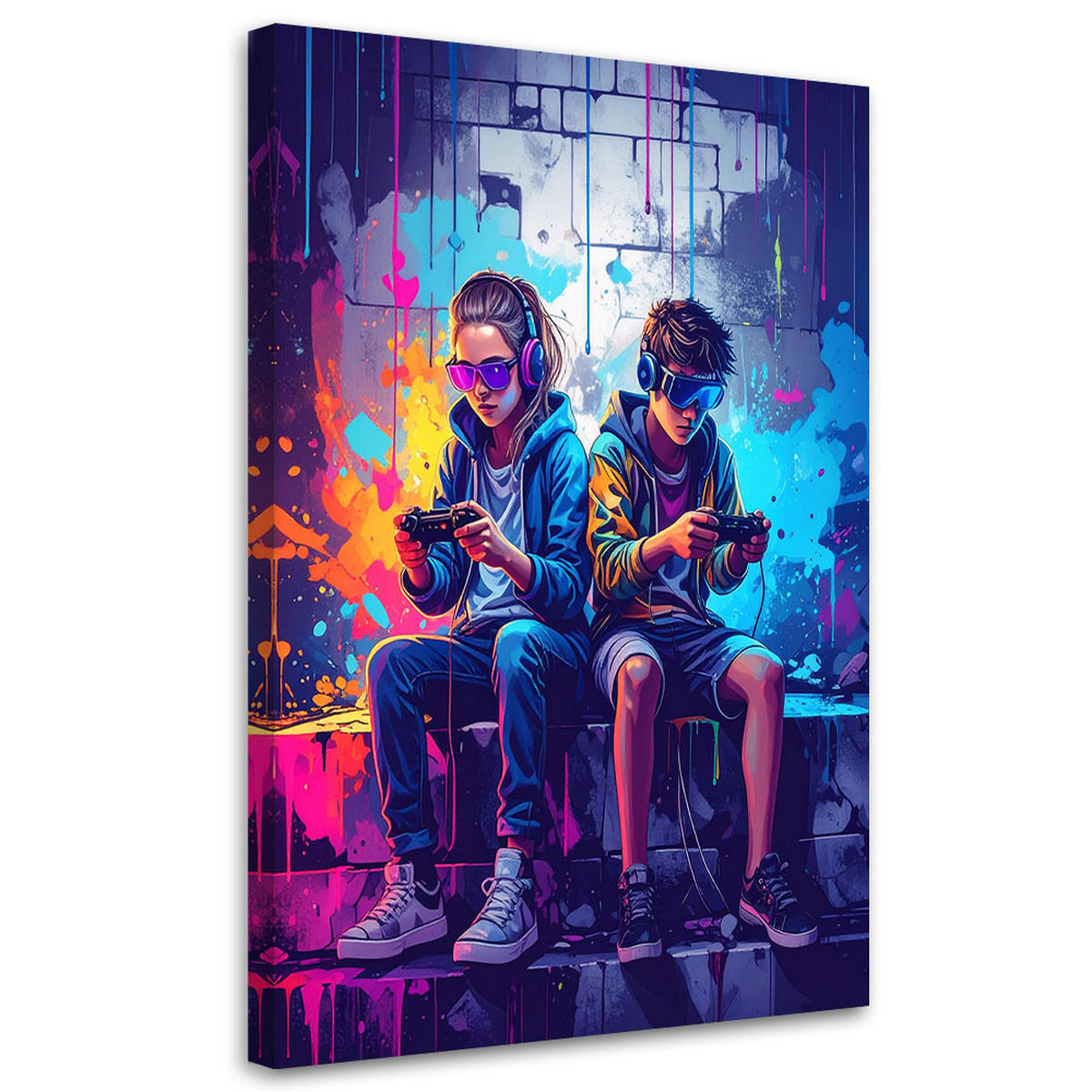 LEINWANDBILD Konsole Graffiti Street Art 80x120cm - Multicolor, Textil (80/120cm) - Feeby