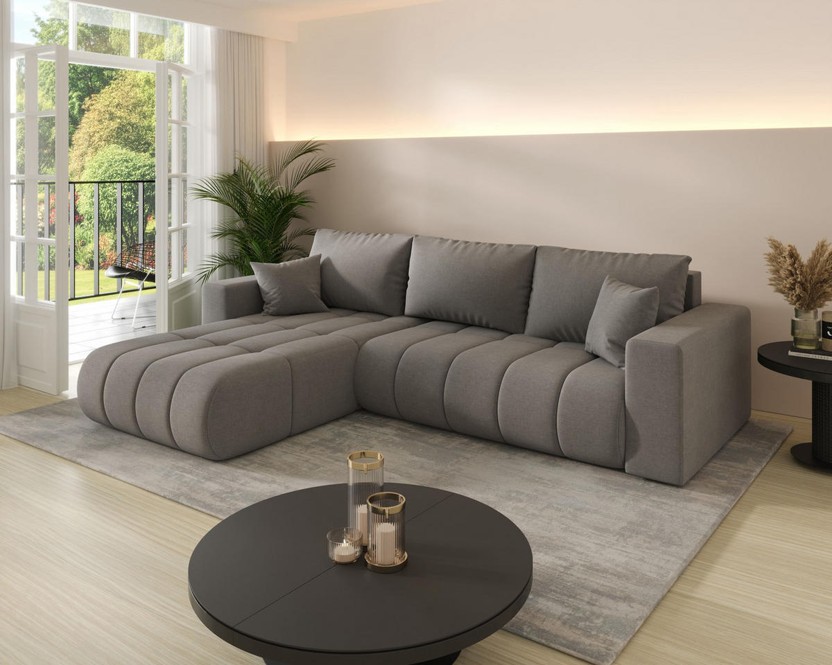 ECKSOFA ARDEN Samt Grau L - Links - Grau, Textil (175/280cm) - Luxkor24