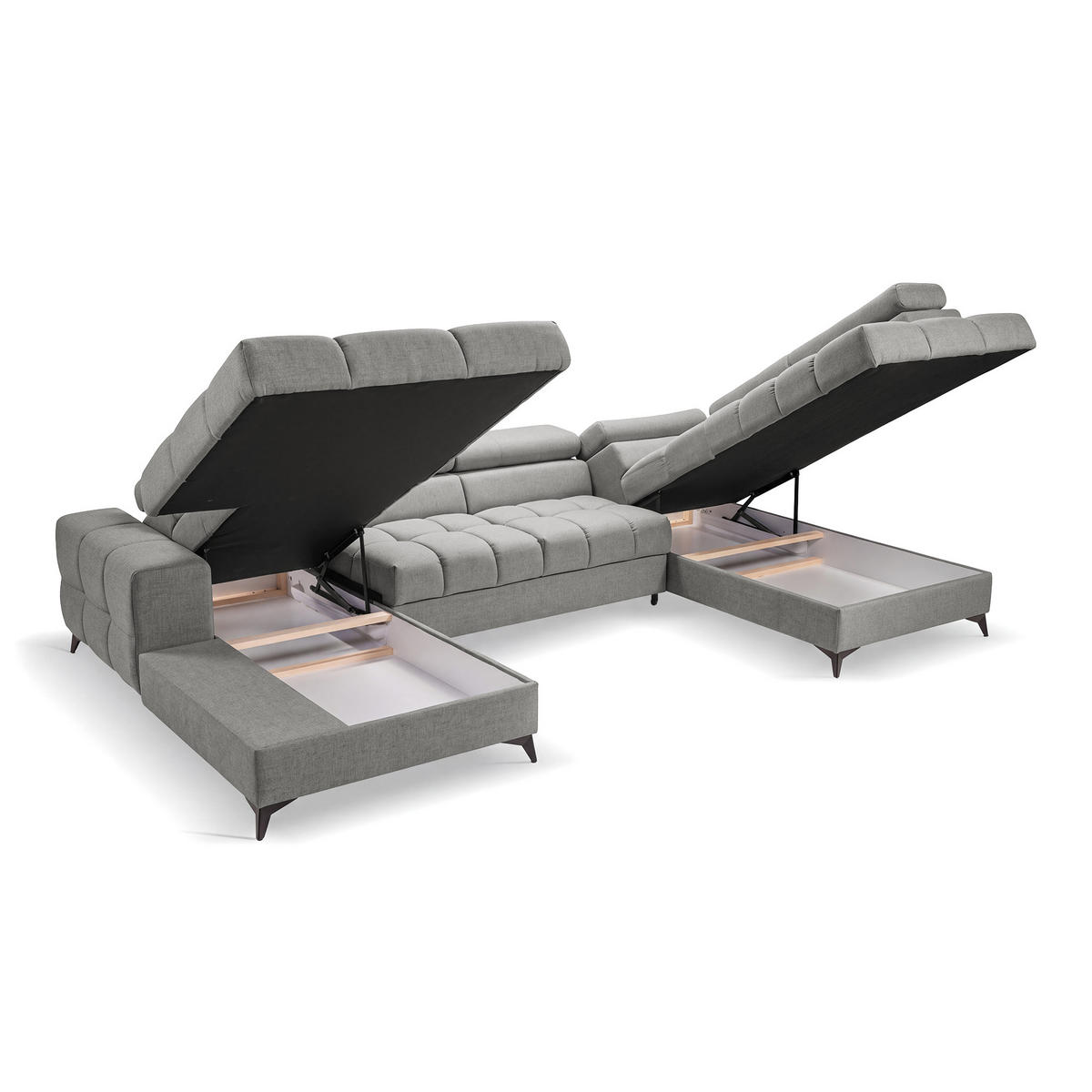 ECKSOFA PUDDING U Links mit Schlaffunktion 125x260 Velours Grau - Schwarz/Grau, Holz/Textil (203/350cm) - Muffo