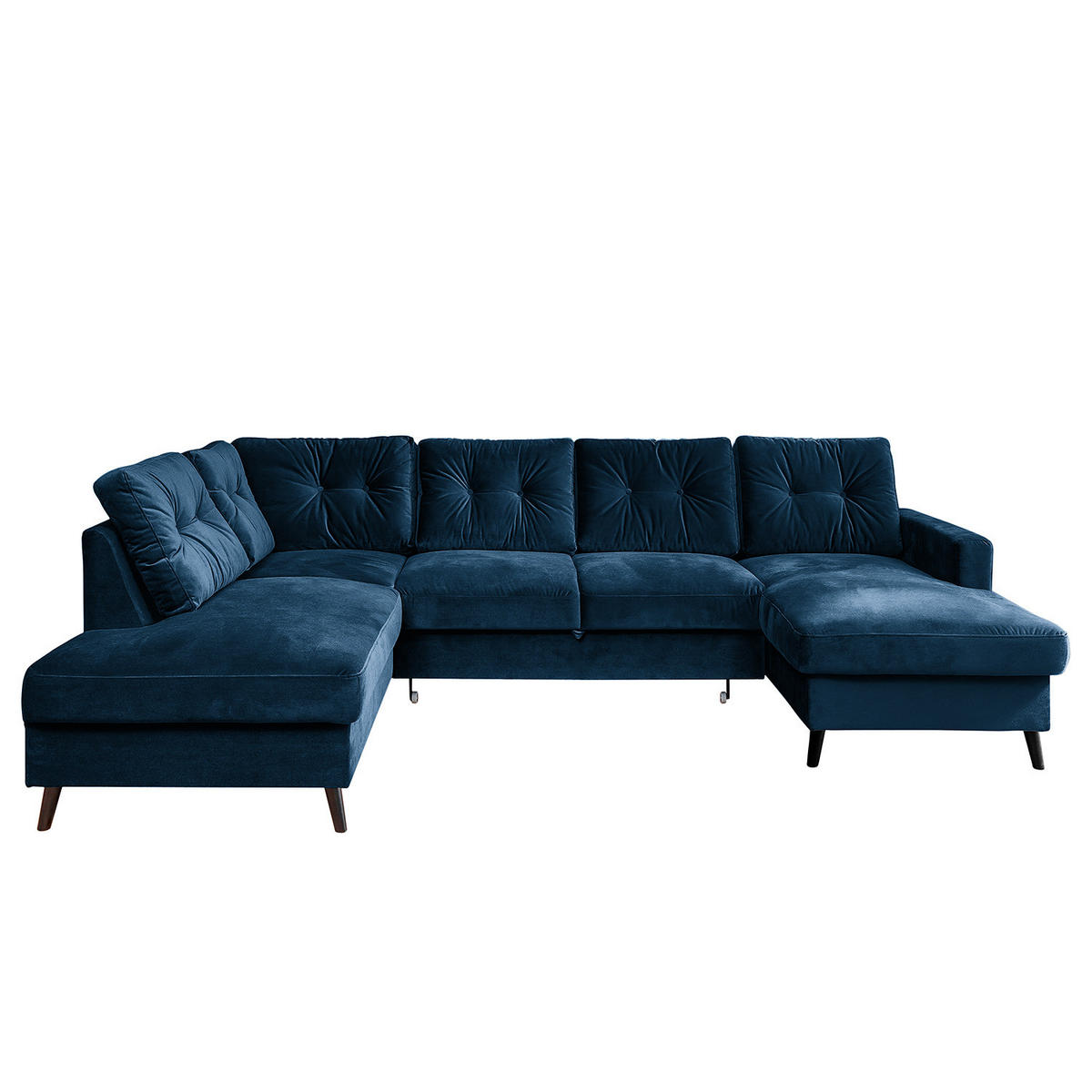 WOHNLANDSCHAFT mit Longchair - Schwarz/Dunkelblau, Buchenholz/Textil (297/90/200cm) - home24