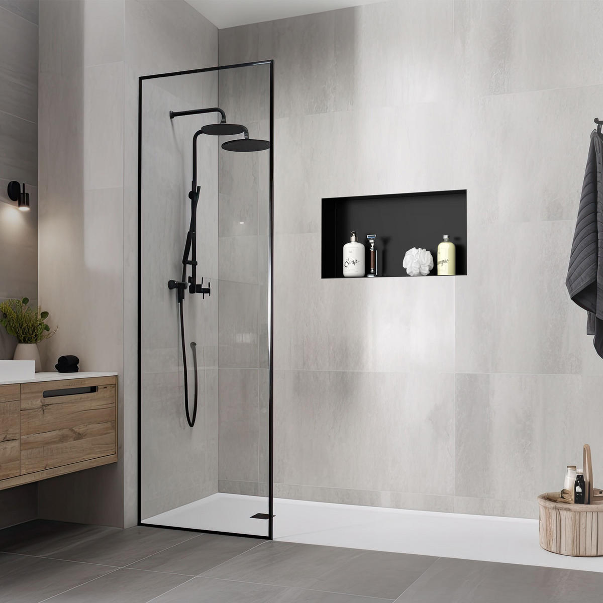 DUSCHNISCHE Schwarz 60/30 cm - Schwarz, Metall (34/10/64cm) - LuxeBath
