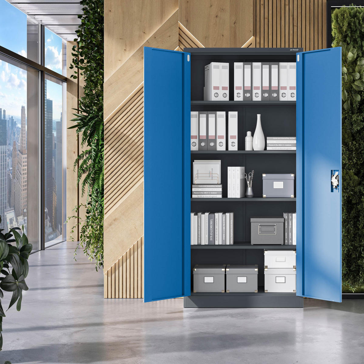 AKTENSCHRANK JAN H - Blau/Anthrazit, Metall (90/195/40cm) - Jan Nowak
