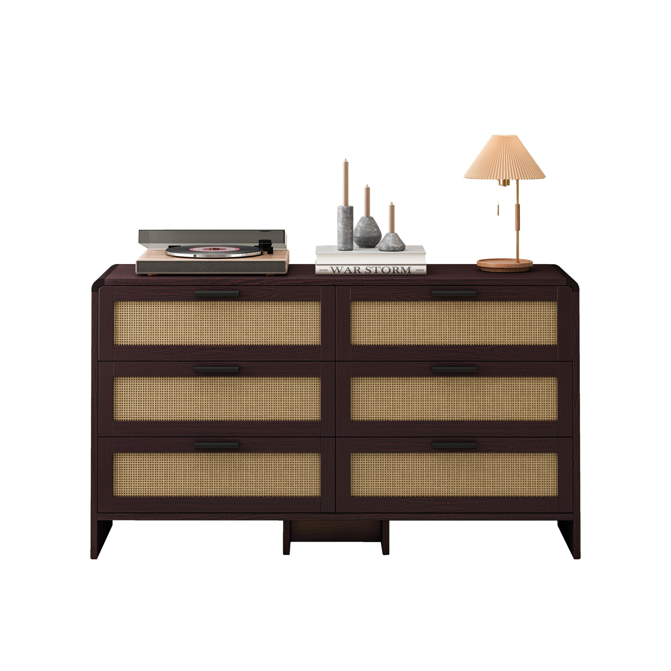 SIDEBOARD in Rotbraun mit 6 Rattan-Schubladen für Wohnzimmer, Schlafzimmer und Küche, B130/T40/H74 cm - Rotbraun, Holzwerkstoff (130/74/40cm) - STILVORA