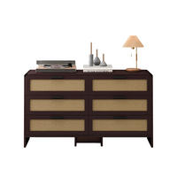 SIDEBOARD in Rotbraun mit 6 Rattan-Schubladen für Wohnzimmer, Schlafzimmer und Küche, B130/T40/H74 cm - Rotbraun, Holzwerkstoff (130/74/40cm) - STILVORA