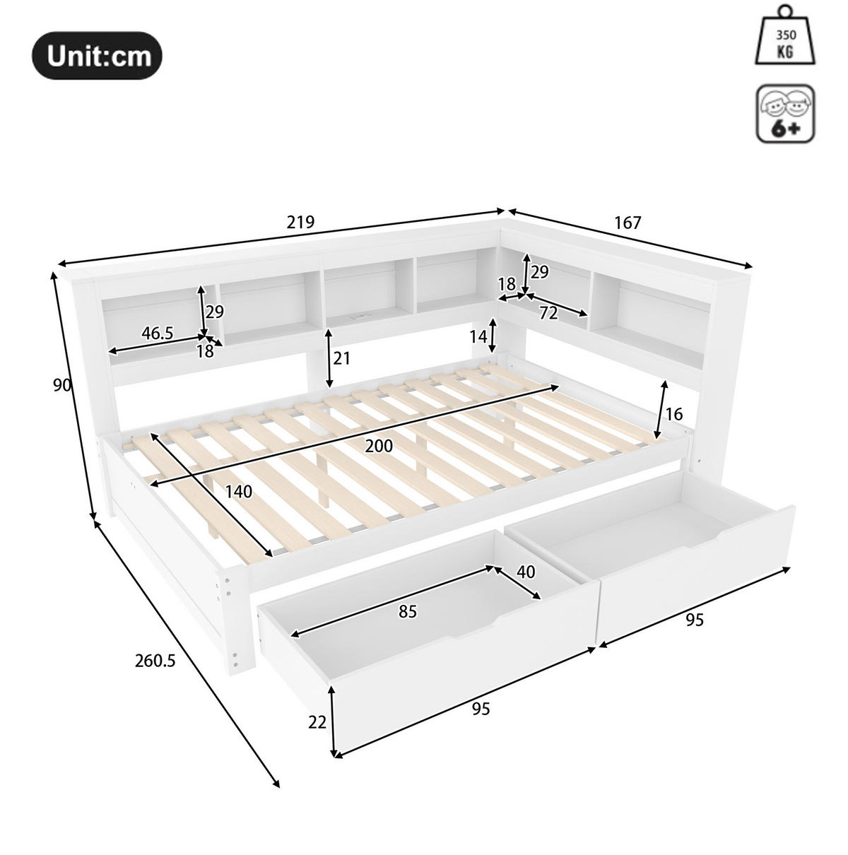 POLSTERBETT 140/200 cm Weiß aus MDF und Kiefernholz mit USB-Anschlüssen - Weiß, Holzwerkstoff (140/200cm) - OKMYHOME