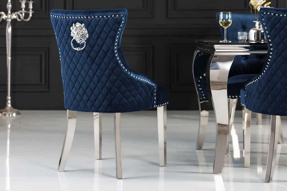 STUHL CASTLE DELUXE Samt Royalblau 95 cm - Blau/Silberfarben, Textil/Metall (53/94/63cm) - riess-ambiente