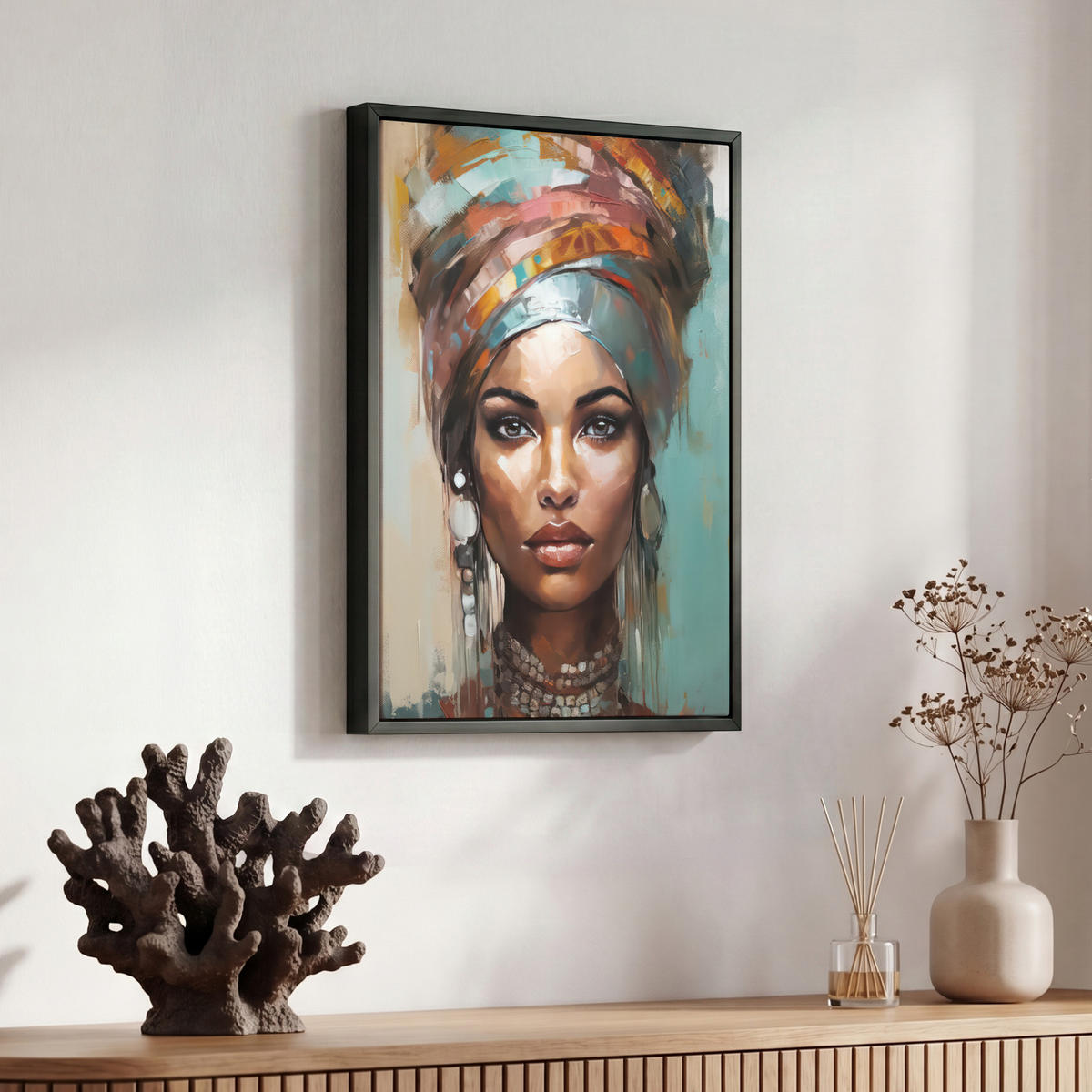 LEINWAND Bilder mit Rahmen - Frau - Kunst - Schmuck - Porträt - 30x40 - Blaugrau, Textil (30/40cm) - MuchoWow