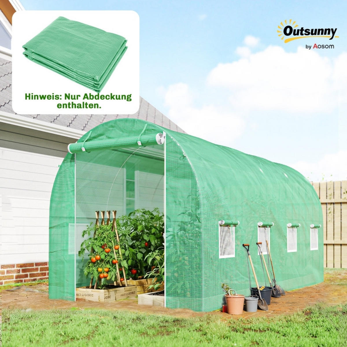 GEWÄCHSHAUSFOLIE 4x2 m Tür Fenster UV Schutz grün - Grün, Kunststoff (400/200/200cm) - Fortuna Lai