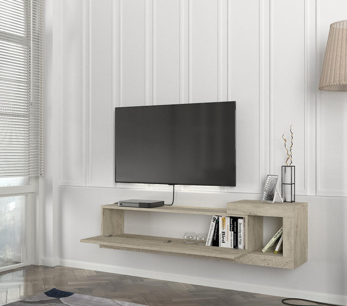 MOEBEL17 TV Lowboard 150 cm – Modernes Lowboard TV Schrank – TV Board Wohnzimmer – Fernsehtisch – TV Möbel Sideboard Modern – Modell Bliss - Beige, Holzwerkstoff (150/37/30cm) - moebel17