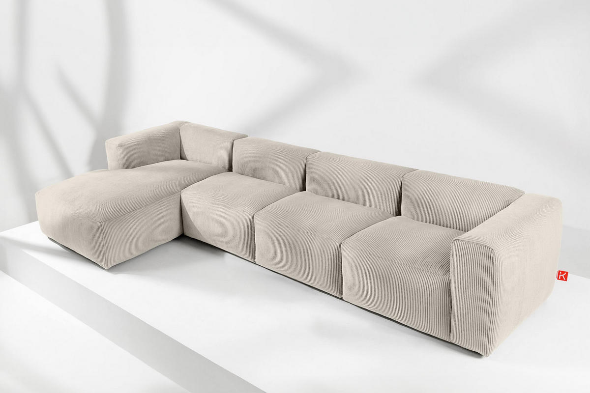 ECKMODULSOFA-LINKS BUFFO 6-Sitzer mit extrem weicher Sitzfläche, Kordstoff, cremefarbig - Creme, Textil (377/180cm) - KONSIMO®