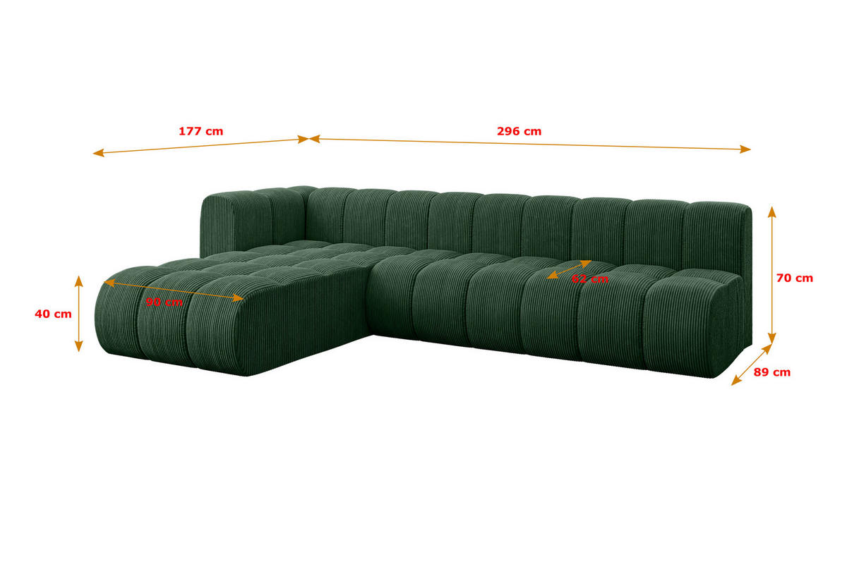 ECKSOFA modulares Sofa Darnel-L2 - 296x177x70 cm Grün - Grün, Holzwerkstoff/Textil (296/177cm) - ALTDECOR
