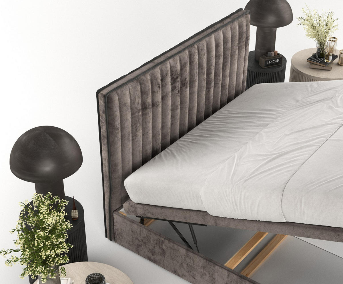 POLSTERBETT Keva mit Stauraum 200/200 cm Braun im Lotta Stoff - Schwarz/Braun, Holz/Holzwerkstoff (200/200cm) - AltaBeds