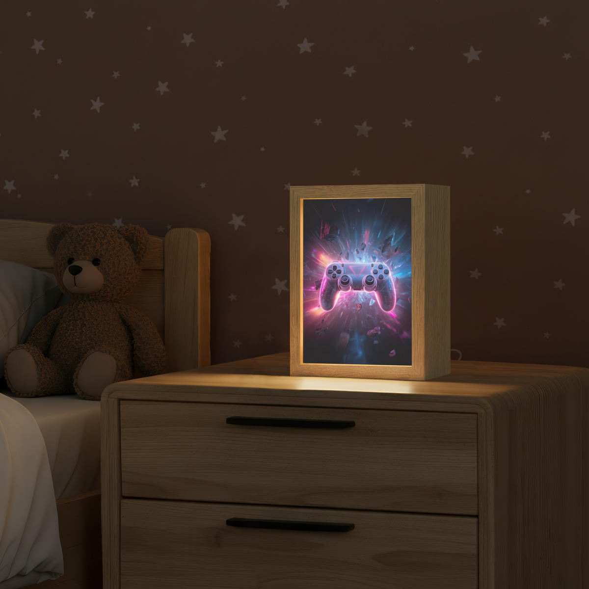 NACHTTISCHLAMPE Controller - Neon - Explosion - Abstrakt 15x20 cm - Violett, Holzwerkstoff (8/15/20cm)