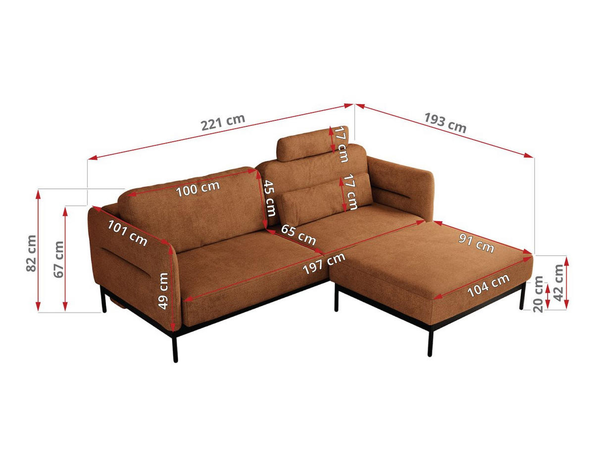 SCHLAFSOFA SALENTO Orange Struktur - Schwarz/Orange, Textil/Metall (221/82/193cm) - MKS