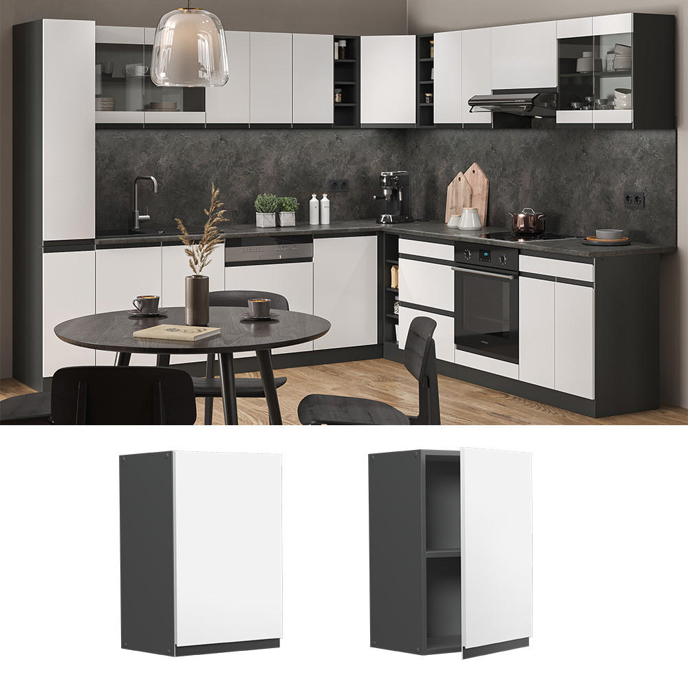HÄNGESCHRANK R-Line Weiß 40 cm J-Shape - Anthrazit/Weiß, Holzwerkstoff (40/60/31cm) - Vicco