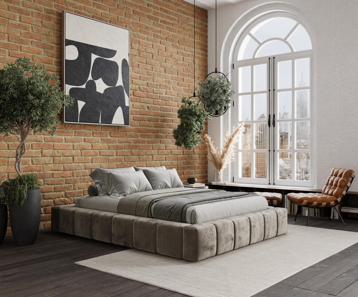 POLSTERBETT Aruba Beige 160/200 cm im Chenille-Stoff - Beige/Schwarz, Holz/Holzwerkstoff (160/200cm) - Maison de Reve