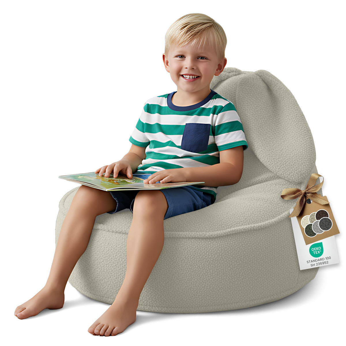 SITZSACK FÜR KINDER Hase 75/75/55 cm, weicher Bouclé 315 g/m², abnehmbarer Bezug, Lamb Cloud - Creme, Textil (75/55/75cm) - Dreamroots