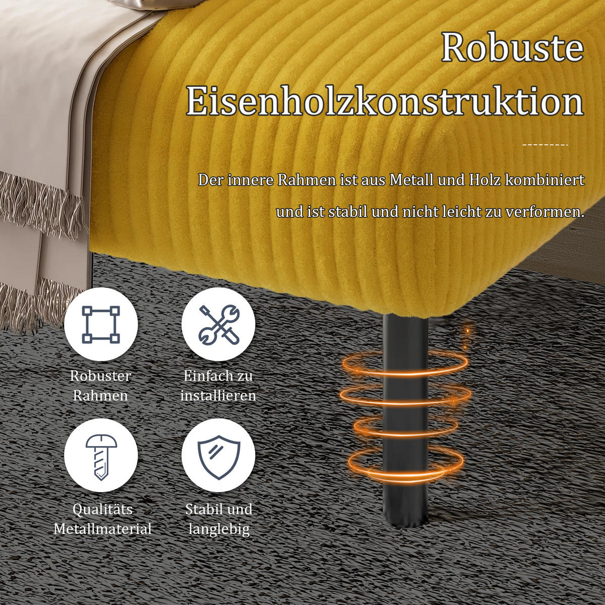2-SITZER-SOFA Stoffcouch mit Seitentaschen,Cord,Gelb - Gelb, Textil (120/79/75cm) - LVHOM