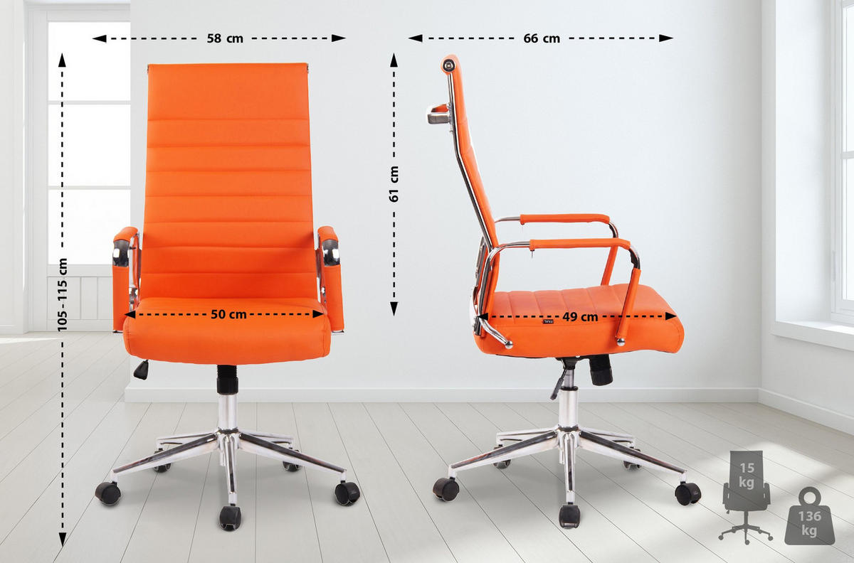 DREHSTUHL Lederlook orange - Chromfarben/Orange, Textil/Metall (58/105/66cm) - CLP