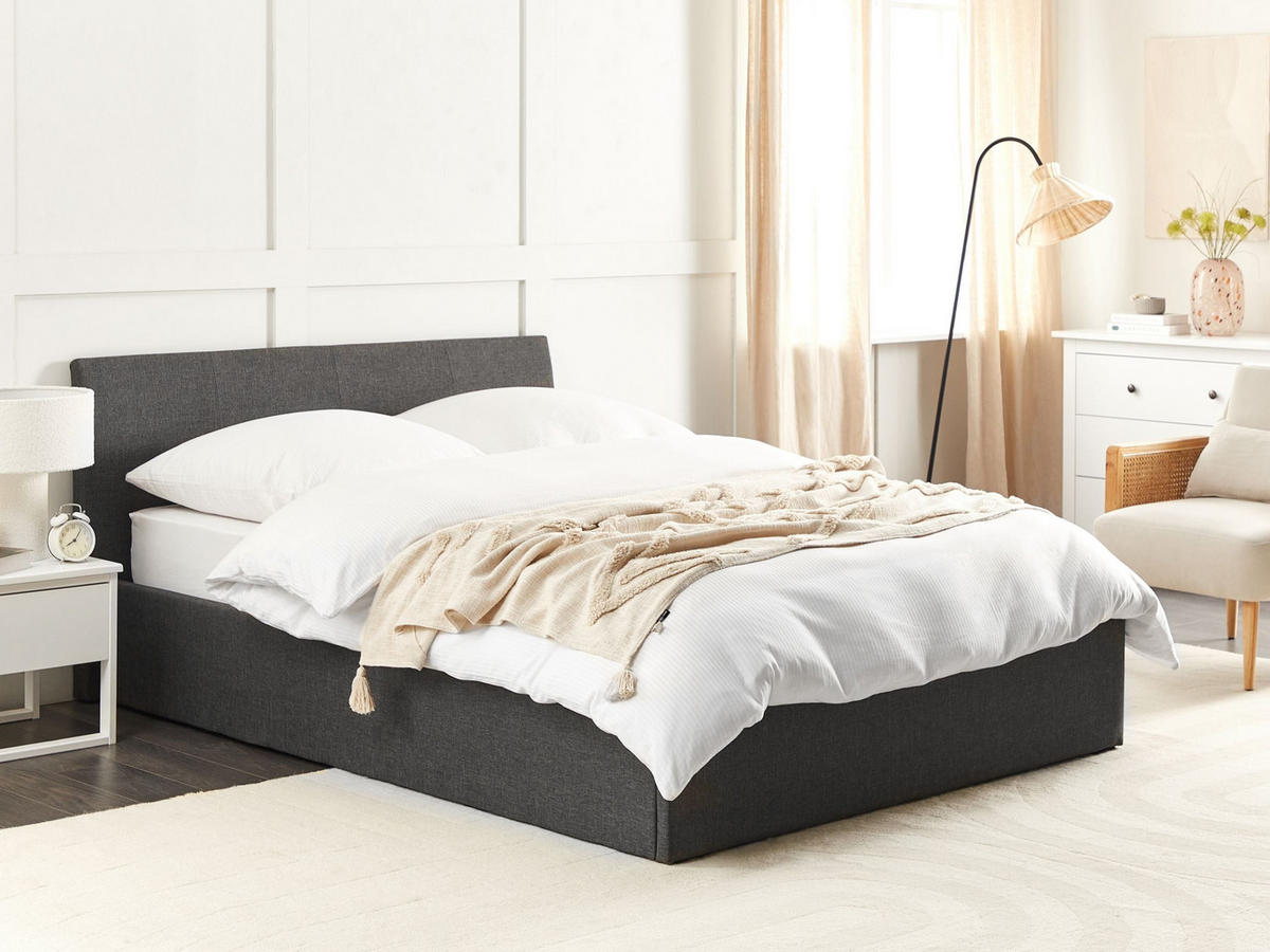 BETT mit Stauraum 140/200 cm Stoff Grau Orbey - Grau, Textil (140/200cm) - Beliani