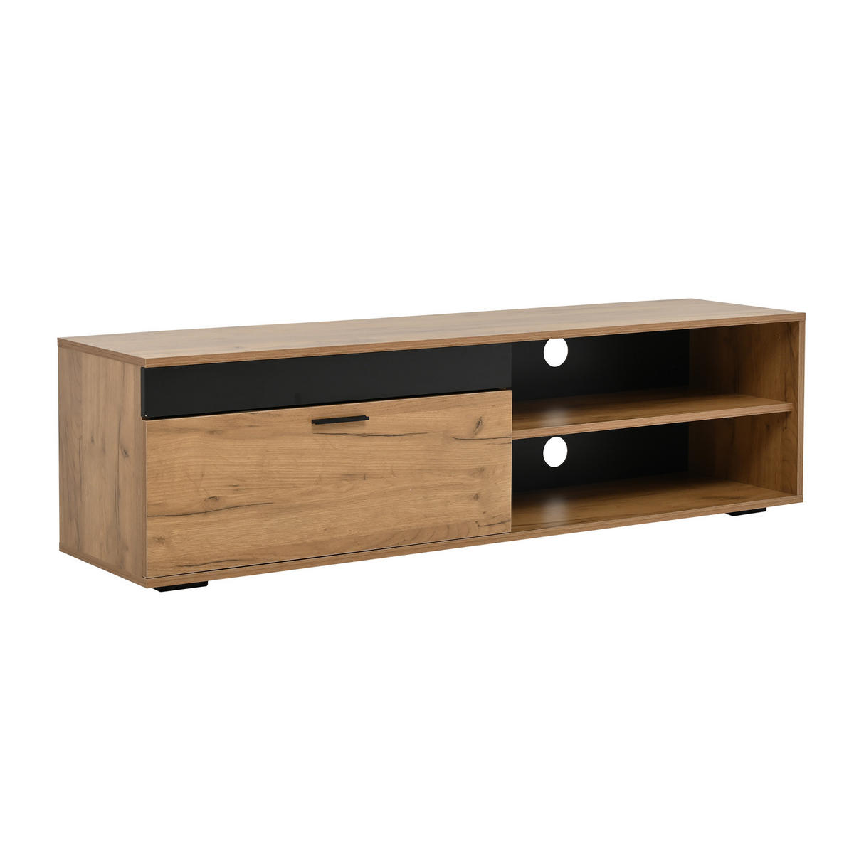 LOWBOARD TV-Möbel-Set 140/35/39 cm aus Spanplatte mit Sanftschluss-Scharnieren Eichefarben/Schwarz - Naturfarben, Holzwerkstoff (140/39/35cm) - Modenvie