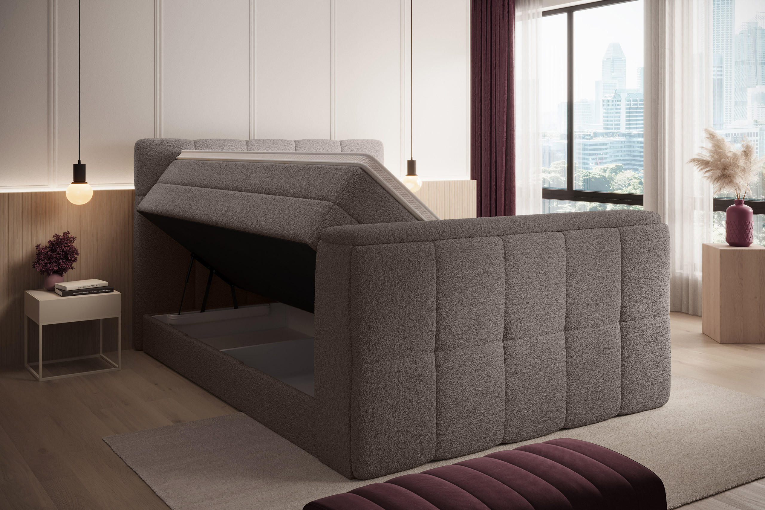 BOXSPRINGBETT Madison 3 braun 180/200 H2/H3 mit TV-Lift - Braun, Textil (180/200cm) - wonello