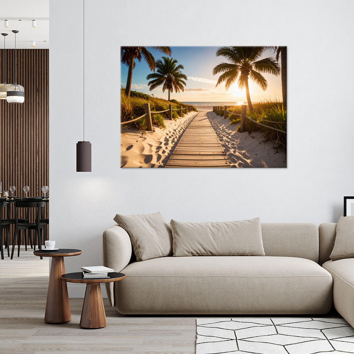 LEINWANDBILD Weg zum Strand Landschaft Palmen 120x80cm - Orange, Textil (120/80cm) - Feeby