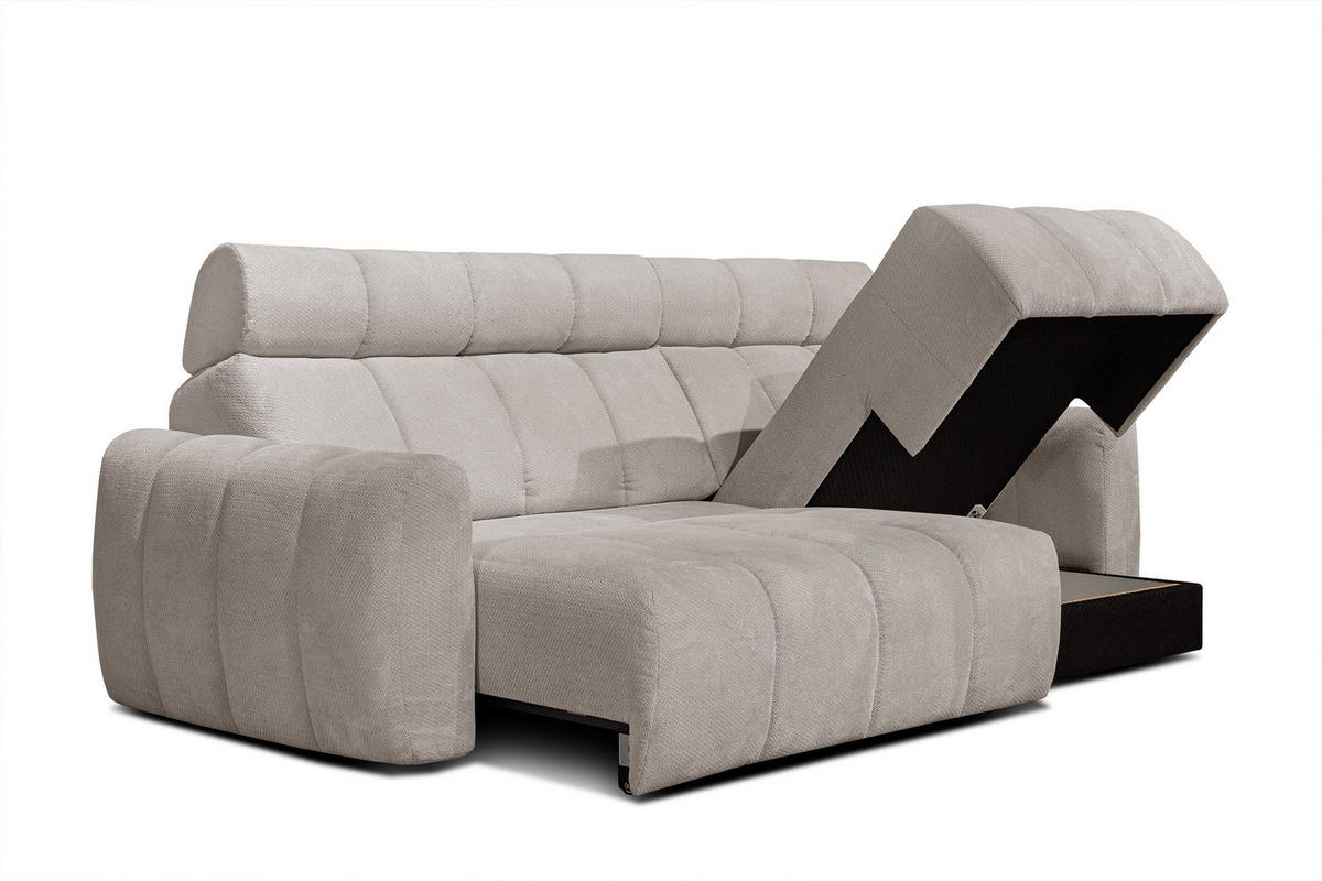 ECKSOFA KIMI 3-Sitzer, ausziehbarer Sitz, verstellbare Kopfstützen, beige - Beige/Schwarz, Holzwerkstoff/Textil (270/160cm) - Courtois Laville