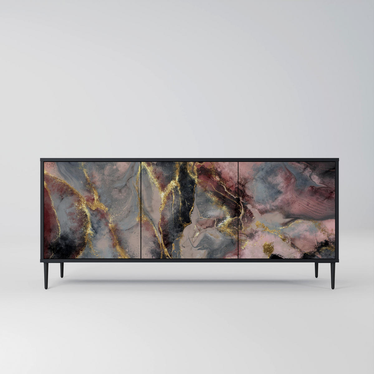 SIDEBOARD GOLDEN TIDES, Eicheneffekt, 164,5x42x77,5 cm, 3 Türen - Eichefarben/Buchefarben, Holzwerkstoff/Buchenholz (164.5/77.5/42cm) - SpaceRebels