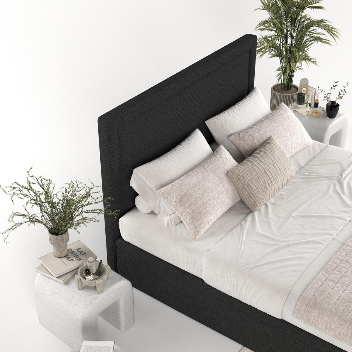 POLSTERBETT Salma mit Stauraum 120/200 cm Schwarz im Megan Stoff - Schwarz, Holz/Holzwerkstoff (120/200cm) - AltaBeds