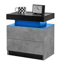 NACHTTISCH aus Holzwerkstoff 50x53x36 cm Grau mit LED-Beleuchtung, 2 Schubladen und offenem Fach - Grau, Holzwerkstoff (50/36/53cm) - Modfu