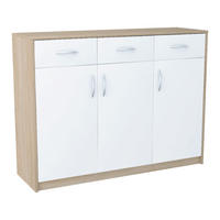 KOMMODE mit 3 Türen und 3 Schubladen - Eichefarben/Weiß, Holzwerkstoff (110/85/35cm) - Home Collective