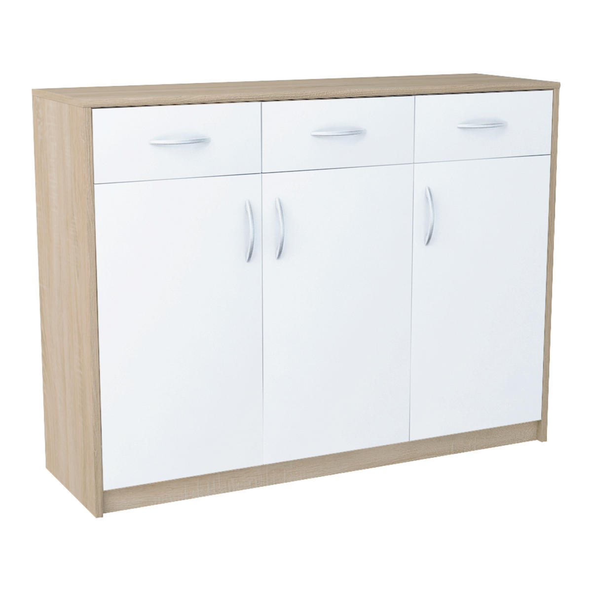 KOMMODE mit 3 Türen und 3 Schubladen - Eichefarben/Weiß, Holzwerkstoff (110/85/35cm) - Home Collective