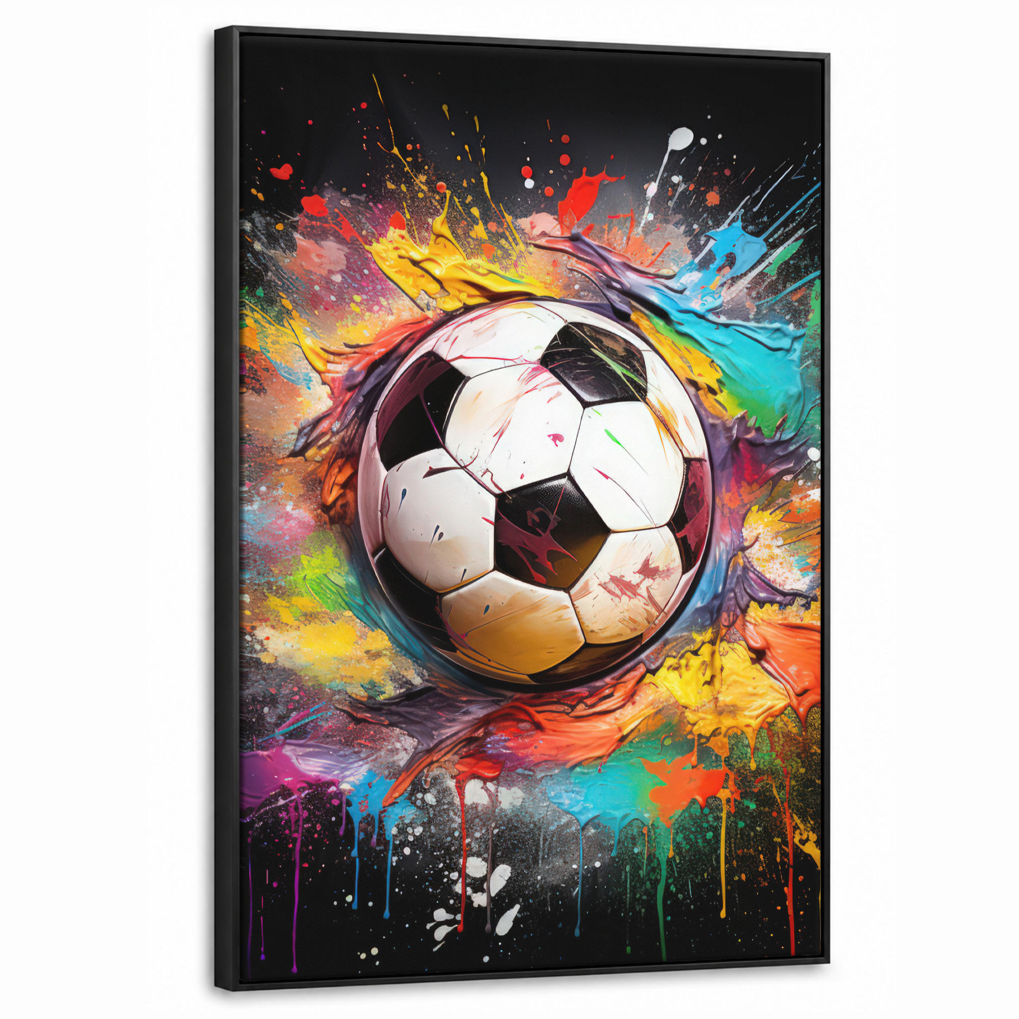 LEINWAND Bilder mit Rahmen - Fußball - Farbe - Farben - Schwarz - Weiß - 60x90 - Weiß, Textil (60/90cm) - MuchoWow