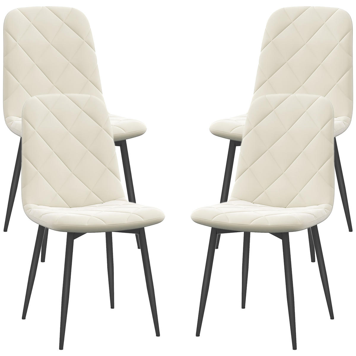 ESSZIMMERSTÜHLE 4er-Set DE-13273 hohe Rückenlehne & Veloursbezug Creme - Creme, Metall (54/87/45cm) - ComfortXL