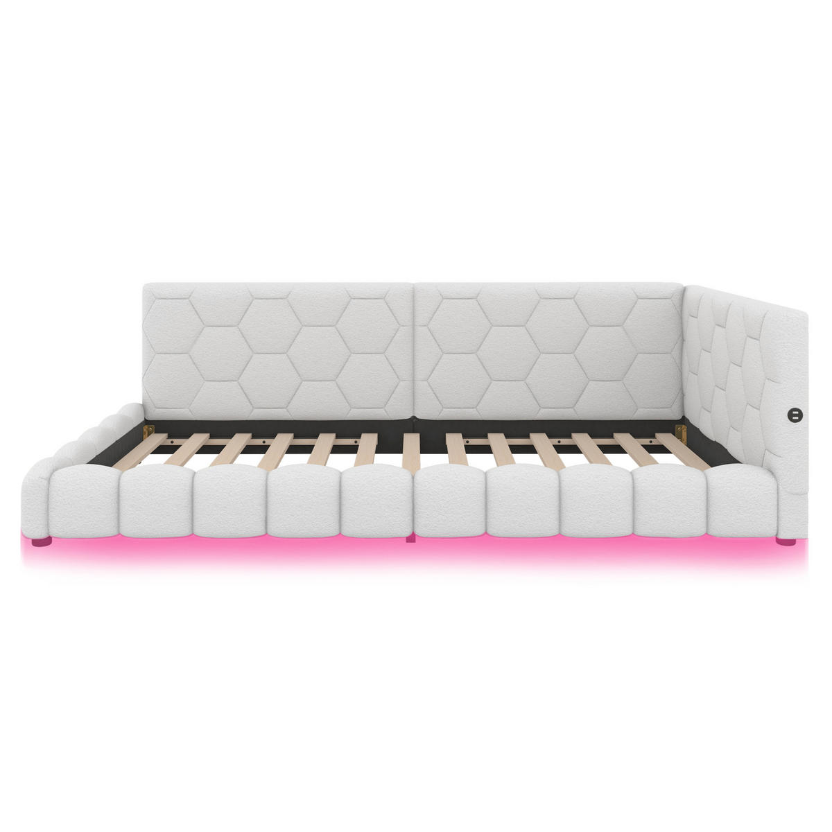 POLSTERBETT 90/200 cm Weiß mit LED-Beleuchtung und USB- und Type-C-Anschlüssen - Weiß, Textil (90/200cm) - Flora Grace
