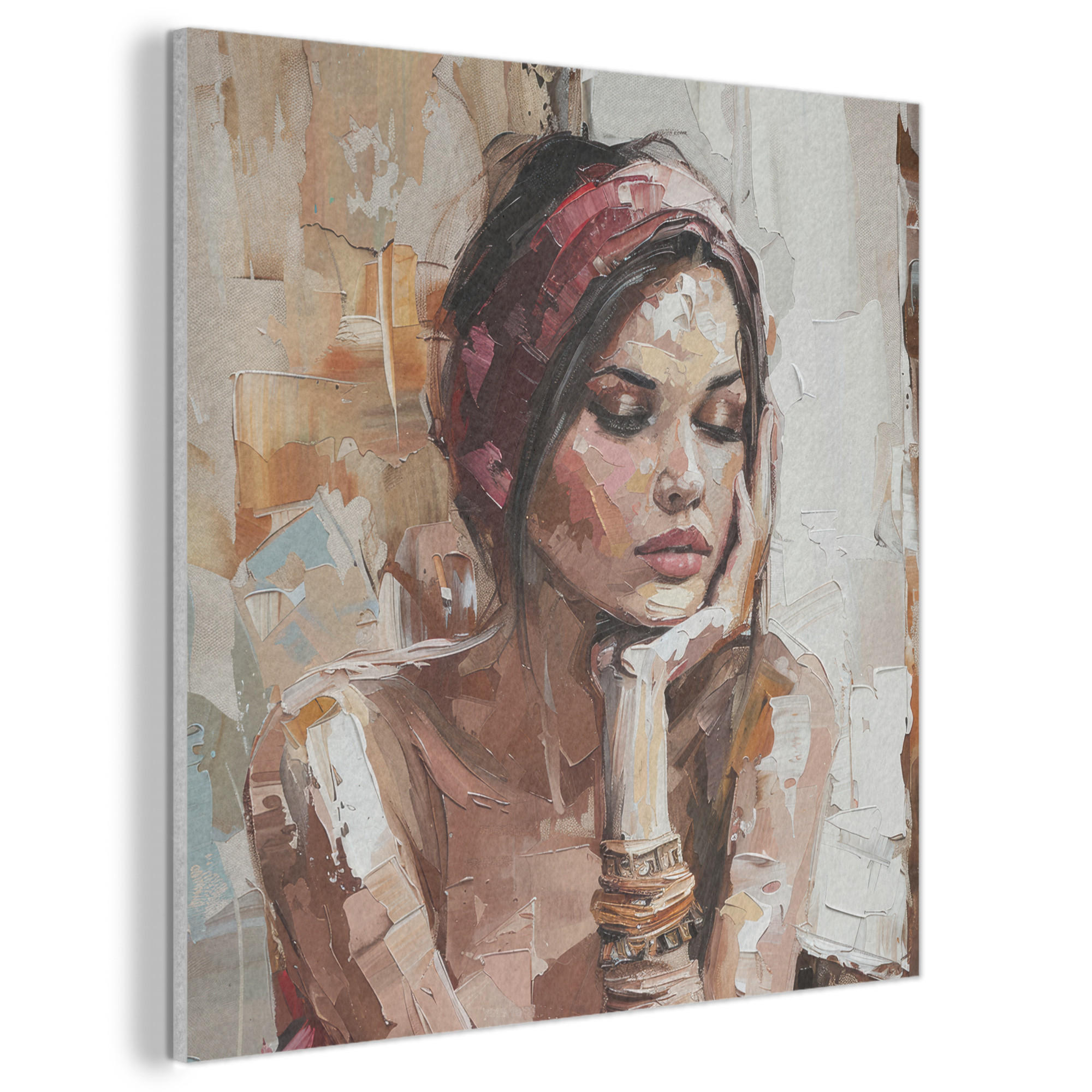 AKUSTIKBILD Frau - Lackierung - Porträt - Modern Akustikpaneele 90x90 cm - Altrosa, Kunststoff (90/90/0.9cm) - MuchoWow