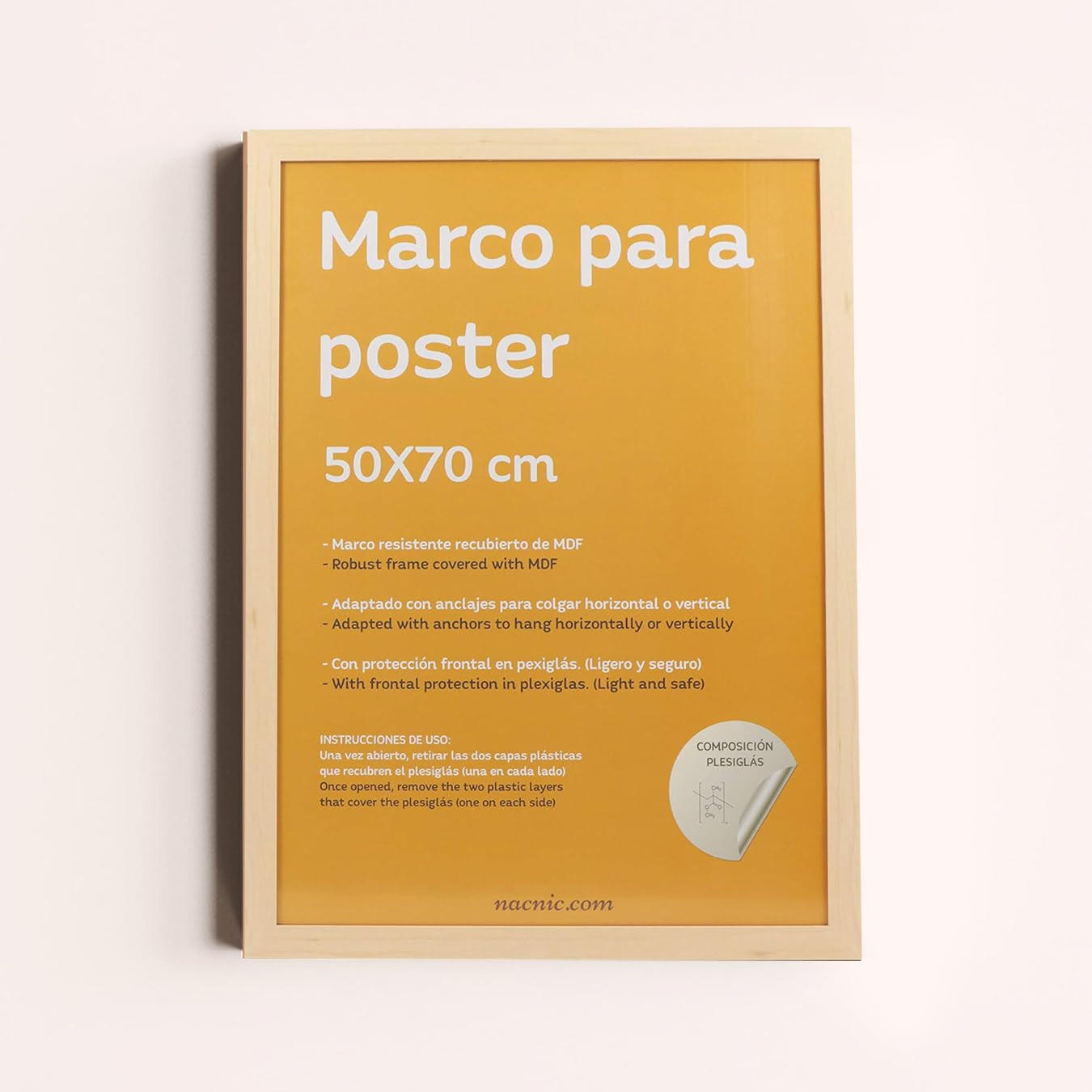 RAHMEN Set mit 3 aus MDF und Acrylglas Schutz und Aussteller für Fotografien, Bilder, Poster, Gemälde, Dekoration für Haus Farbe Hellholz A3 - Beige, Holz (29.7/3/42cm) - Nacnic