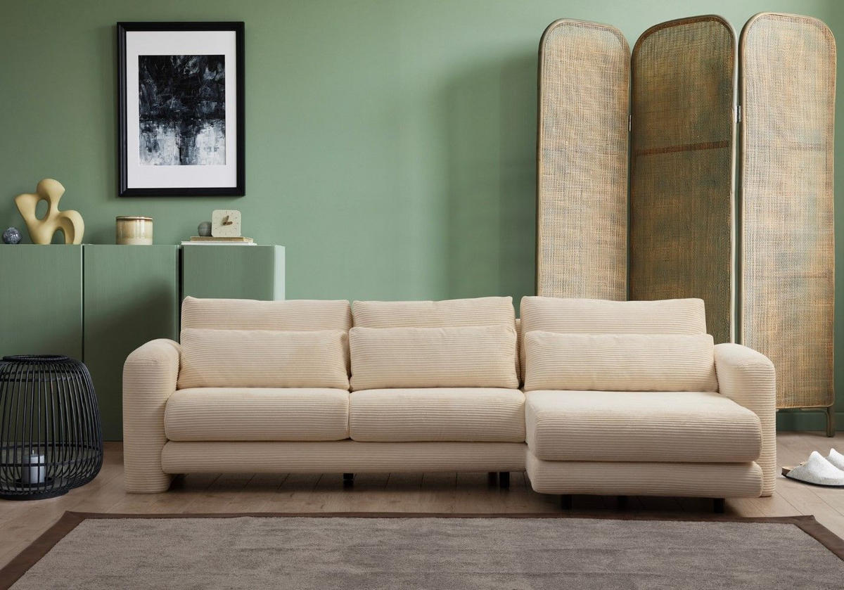 ECKSOFA mit losen Rückenkissen - Beige/Schwarz, Holz/Kunststoff (165/290cm) - myHomelando